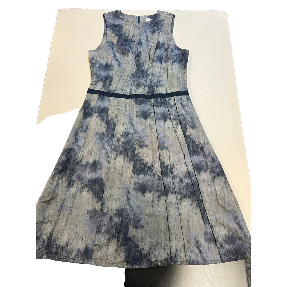VERONIKA MAINE Fit & Flare Dress Gray Watercolor Pintucks Sleeveless Lined SZ 14 - Picture 10 of 17